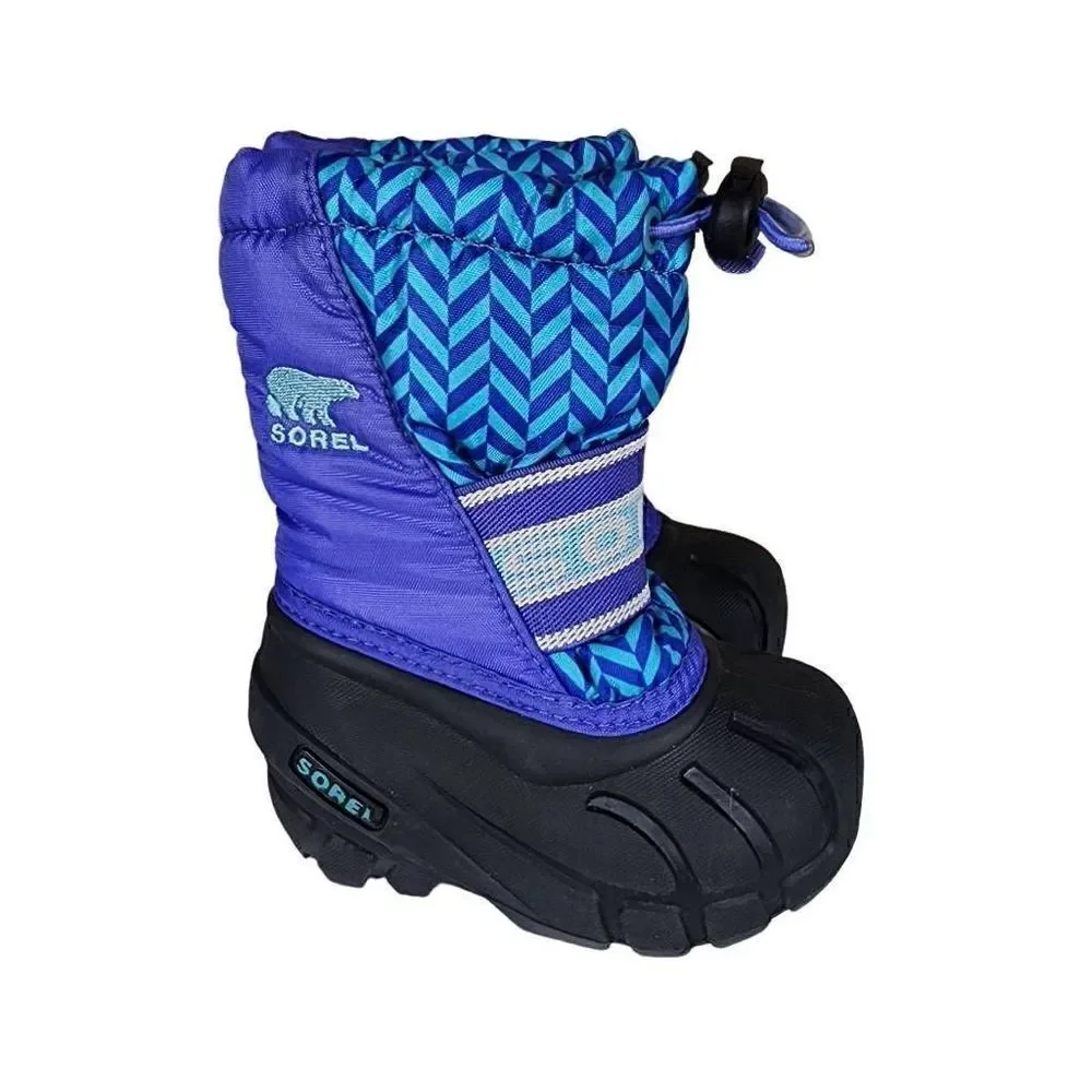 Sorel- Kids Unisex Purple and Blue Fleece Lined Snow Boots, Size 5